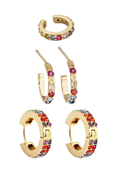 VeeShop Elegant Top Bottom Set of earrings and ear cuff, rings with small fac...