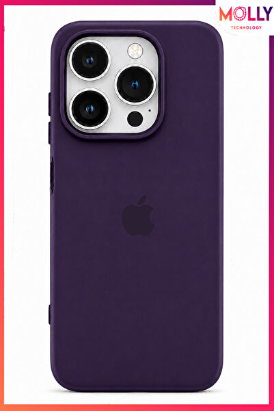 Molly iPhone 14 PRO İçin Derin Mor Lansman Soft İçi Kadife Mat Silikon Kılıf