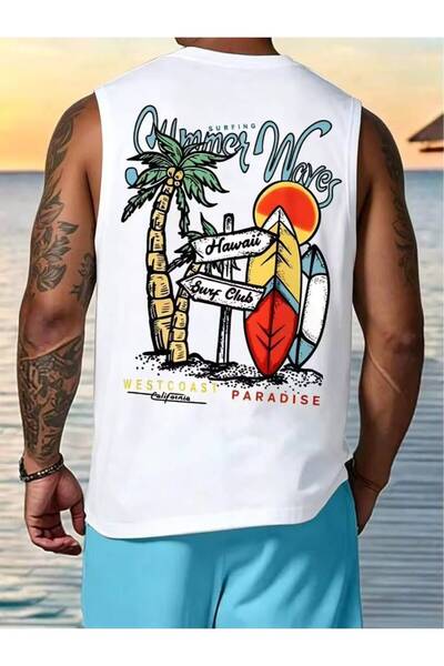JANTIL MODA White Wide-Strap Men's Tank Top - Basic Sports and Casual Combina...
