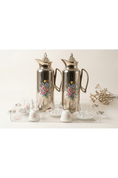 Genrics 27Pcs Floral Engraved Luxury Catering Set - 2X1L Thermos with Acrylic...