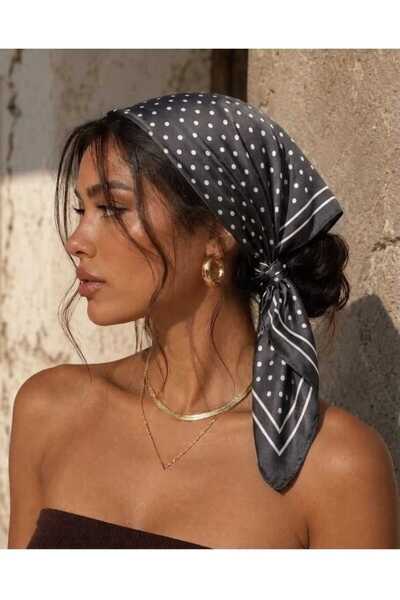 Puantiye Desenli Saten Fular Bandana Şal Kadın Günlük
