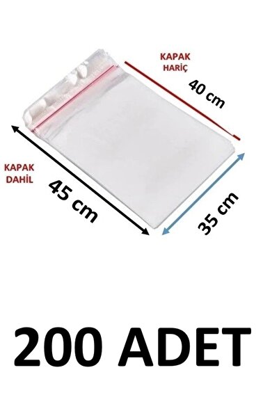 MTKardeşler 200 Pieces 35 X 40+5 cm Adhesive Transparent Glossy Opp Bags Dowr...
