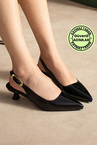 Ramer Short - Women's Shoes with Nut Heels 4 cm Patent Leather Black