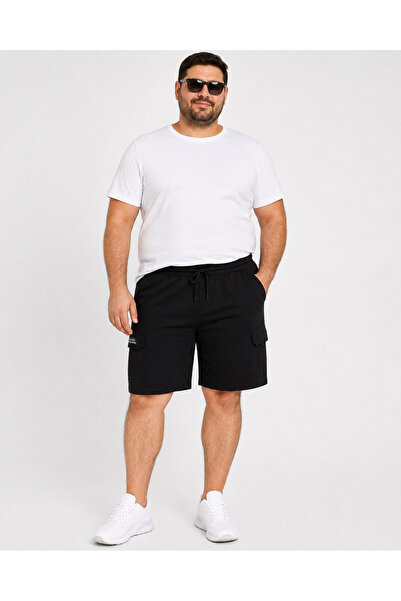 ANNEX Large Size Elastic Waist Lace-Up Cotton Men's Shorts with Cargo Pockets
