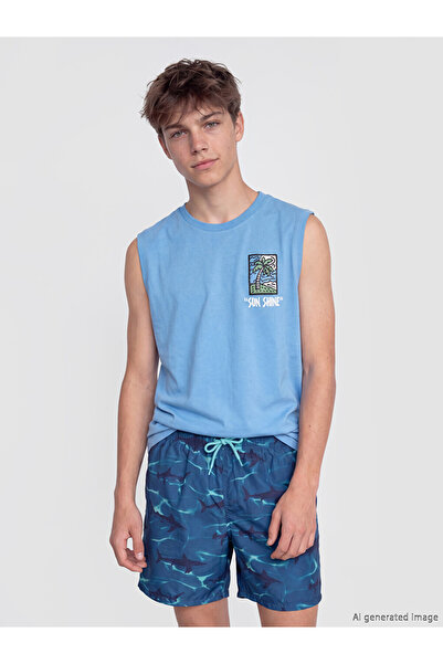 LC Waikiki Lcw Kids Blue Crew Neck Printed Boys Undershirt