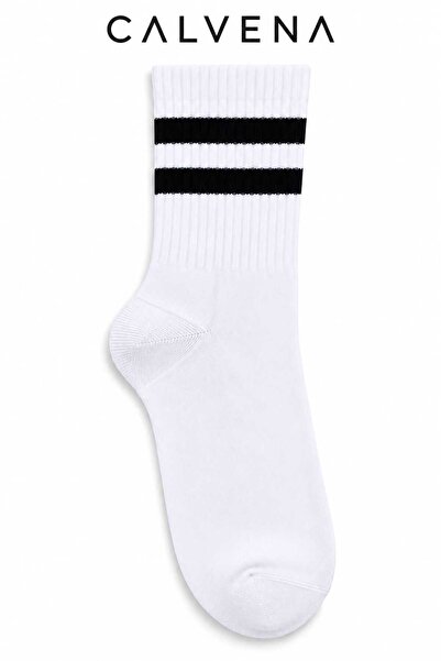 Calvena Unisex 6 Pairs Cotton Woven Striped Short Tennis College Socks