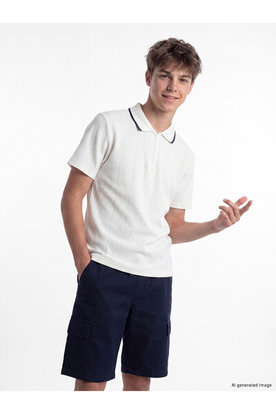 LC Waikiki Lcw Kids White Polo Neck Textured Boy's T-Shirt