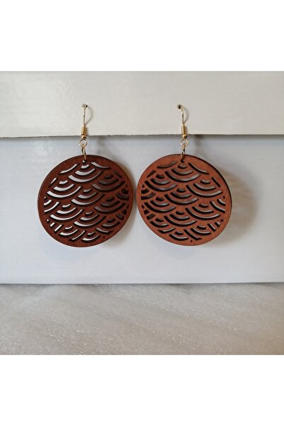 Butik Tülin Authentic Wood Balsa Wood Light Coffee Laser Cut Round Dangle Ear...