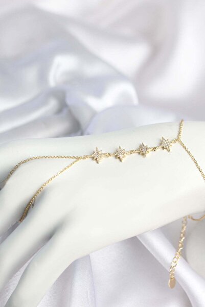 Inure Jewelry Gold Color Zircon Stone Rowed Pole Star Model Şahmeran