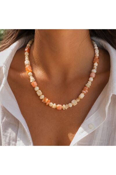 BIJUTERI Kly-1058 |   Handmade Cream-Salmon Beaded Necklace |   Eos Collective