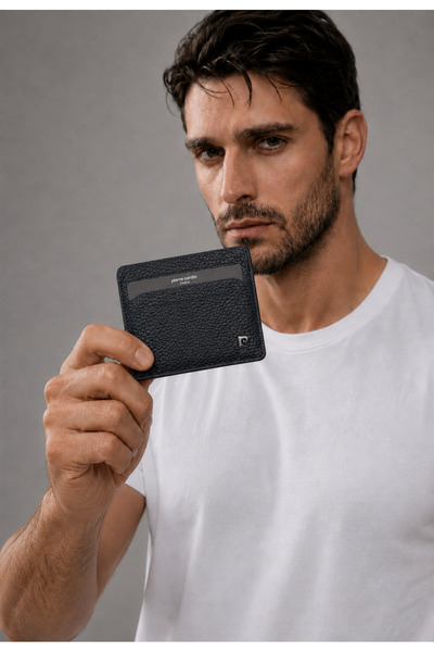 Pierre Cardin Plain Men's Floater Leather Navy Blue Card Holder - 100% Genuin...