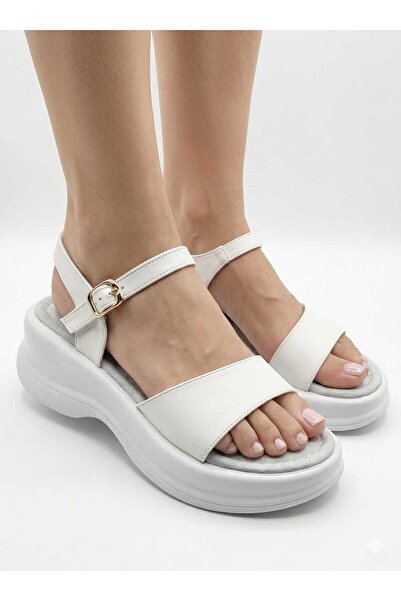 DX AYAKKABI Dx Women's White Single Thick Strap Sandals
