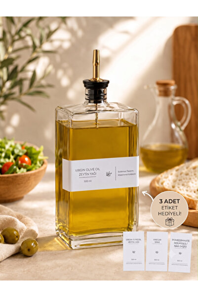 Nobrand 500 ml Sızdırmaz Gold Başlıklı Cam Yağlık Sirkelik Şişesi 3 Etiket He...