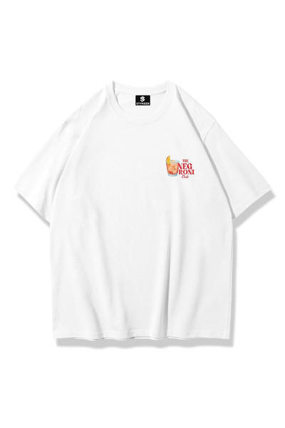 STYKEER Unisex Oversized T-Shirt "The Negroni Cocktail" Printed Loose Fit Whi...