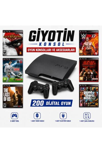 giyotin konsol Playstation 3 Süper Slim 500 Gb ( Yenilenmiş ) 2 Kablosuz Kol ...