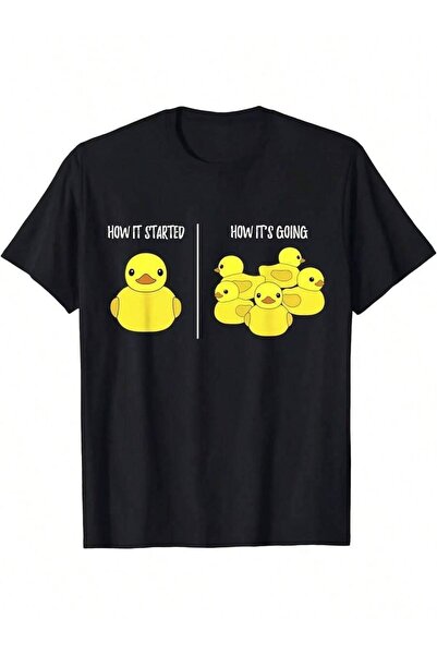 Astogria13 Funny Duck Lifecycle Graphic T-Shirt Black With Yellow Ducks 100% ...