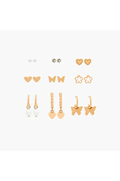 Lifestyle Pack of 9 Gold Tone Embellished Earrings with Pushback Closure