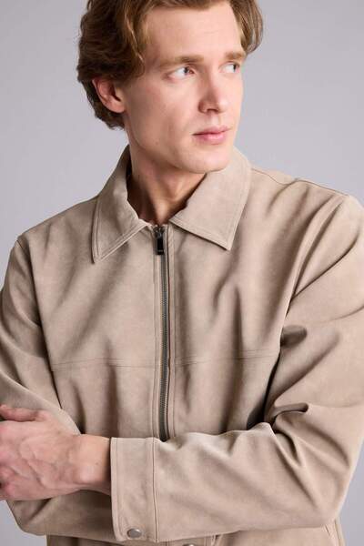 DeFacto Slim Fit Polo Collar Lined Buttoned Faux Leather Coat H2231Ax26Au