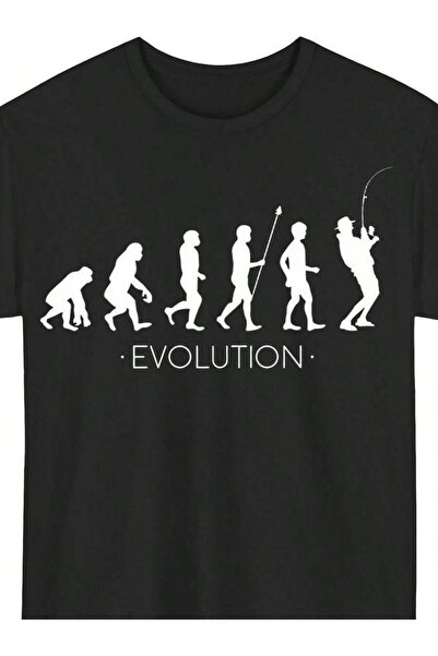 4CR تي شيرت رجالي بتصميم Evolution Angler - طباعة صور ظلية لصيادي الأسماك وقص...