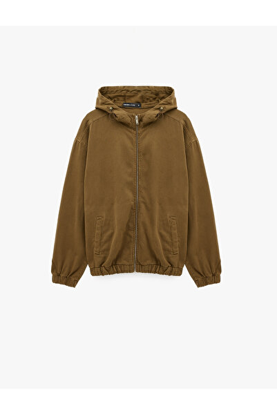 Koton Cotton Long Sleeve Zippered Oversize Hooded Jean Jacket