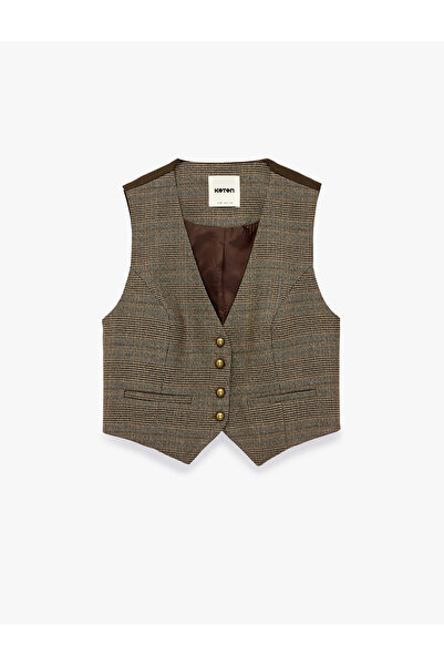 Koton Viscose Blended Slim Fit Buttoned V-Neck Sleeveless Classic Vest