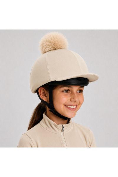 ATEX BİNİCİLİK Premium Equestrian Helmet Cover with Pompom (Tog Cover) Beige