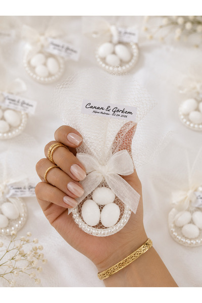 Tudi Home İnci Detaylı Nikah Şekeri ve Hediyelik - 10 Adet (Düğün, Nişan, Nik...