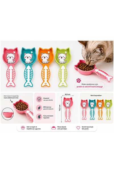ToprakCraftCo Kedi Mama Kaşığı Ölçü Kabı - Sevimli Kedi Tasarımlı Mama Ölçme ...
