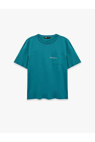 Koton Cotton Short Sleeve Pocket Detailed Crew Neck Printed Oversize T-Shirt