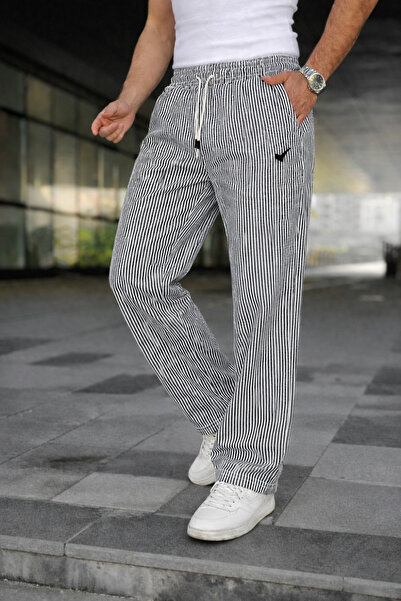 comstar Men's Trendy Elastic Striped Loose Anthracite Sweatpants