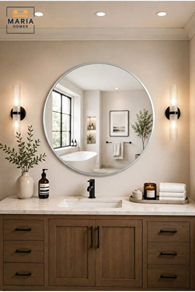MARIA HOMES Modern Round Wall Mirror with Slim Frame, Decorative Hanging Mirr...