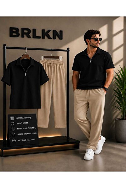 BRLKN طقم بدلة رياضية عثمانية بسحاب نصف كامل ملون