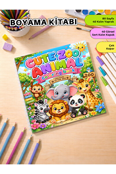 metafortoys كتاب تلوين حيوانات حديقة الحيوان اللطيفة - 21x20 سم I 40 صورة I ل...