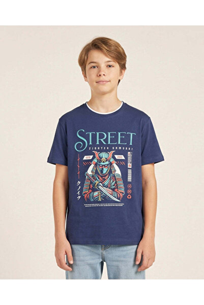 REDTAG Senior Boys Navy Street Samurai Graphic T-Shirt