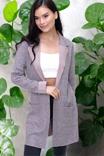 Moda4x4 Women's Clothing Powder Textured Double Pocket Long Jacket Cardigan L...