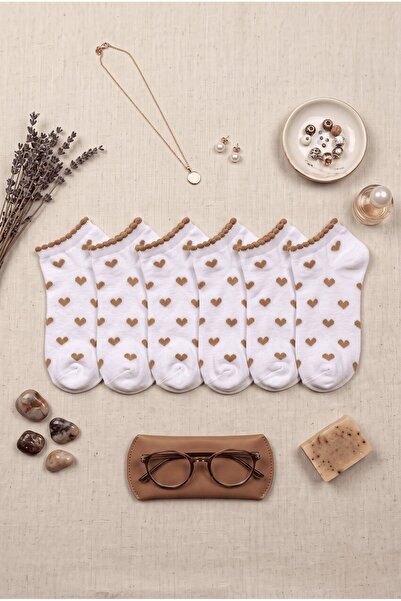 hadiora Women's White Heart Patterned 6-Piece Booties Socks Set
