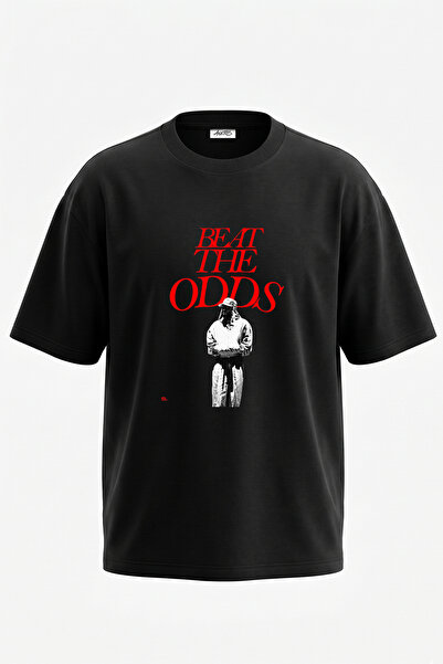 Anetos Beat the Odds Design Printed Oversize Black T-Shirt