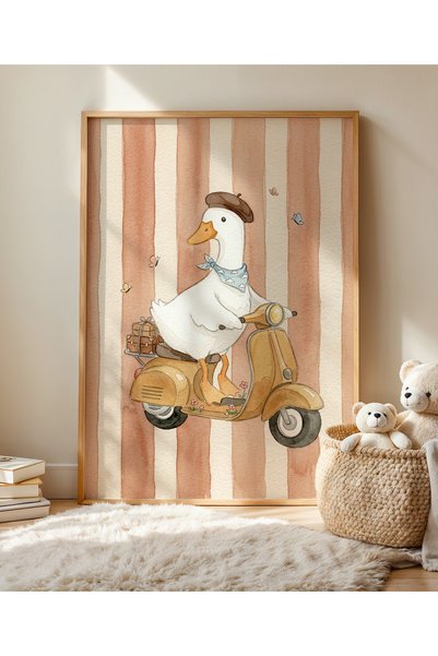Creatick Design Sulu Boya İllüstrasyonlu İskandinav Bebek Odası Tablosu Ham A...