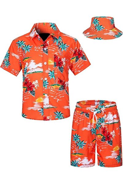 OEM Set cămașă hawaiană și pantaloni scurți pentru băieți, cu imprimeu tropic...