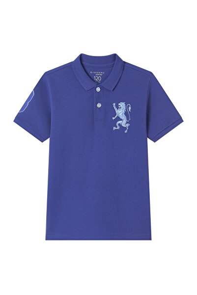 Giordano Kids’ Slim Fit Lion Embroidered Cotton Polo