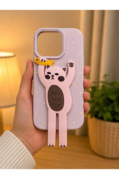 İPHONE 16 PRO UYUMLU 3D FİGÜRLÜ STANDLI TELEFON KILIF