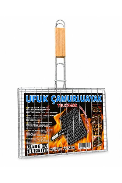 BOZKAR Tel Izgara 22x36 cm Kilitli Mangal Izgarası Ahşap Saplı Izgara Teli Et...
