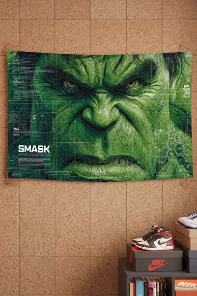 gxe.art سجادة جدارية مزخرفة بتصميم Green Muscular Giant Hero Technical Blueprint