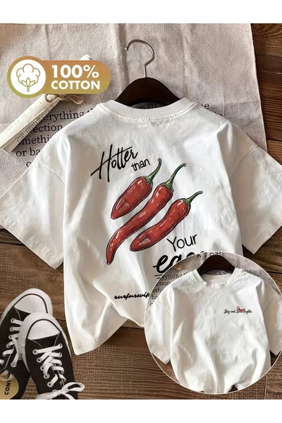 AEMİ Unisex Hot Pepper Printed Oversize Crew Neck T-Shirt
