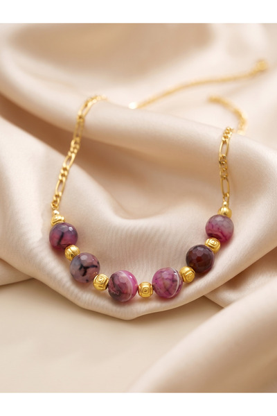 GKCBijoux قلادة مصنوعة يدويًا من حجر العقيق الطبيعي بلون ذهبي مقاوم للصدأ