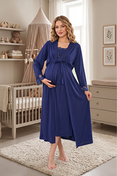Lohussa Maternity Nightgowns - Dark blue - Long