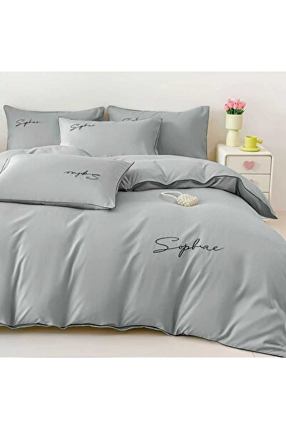 CumparaMisim Lenjerie pat dublu, Finet Soft Touch cu Broderie, 6 piese, Gri