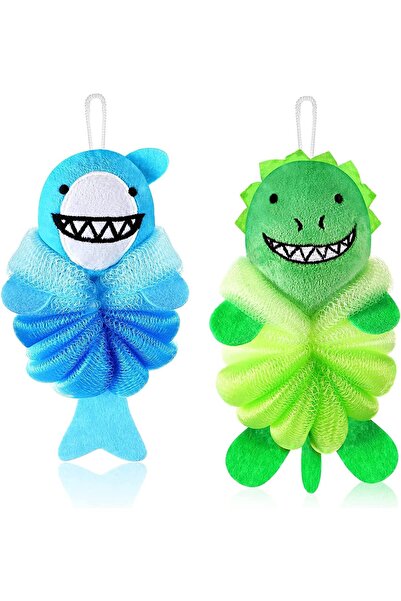 Arabest 2-Pack Kids Bath Loofahs,Toddler Body Scrubber Mesh Sponges,Cute Cart...