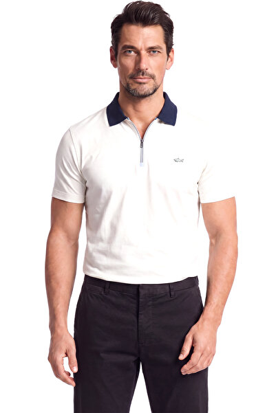 PAUL&SHARK Men's Regular Fit Half Zipper Metallic Logo Detailed Cotton Short ...