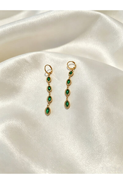 Noon Noora Gift box set of green zircon earrings, stainless steel PVD plated ...